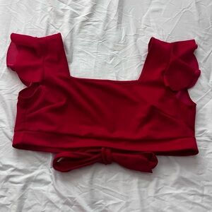 SHEIN Cherry Red Ruffle Sleeve Blouse